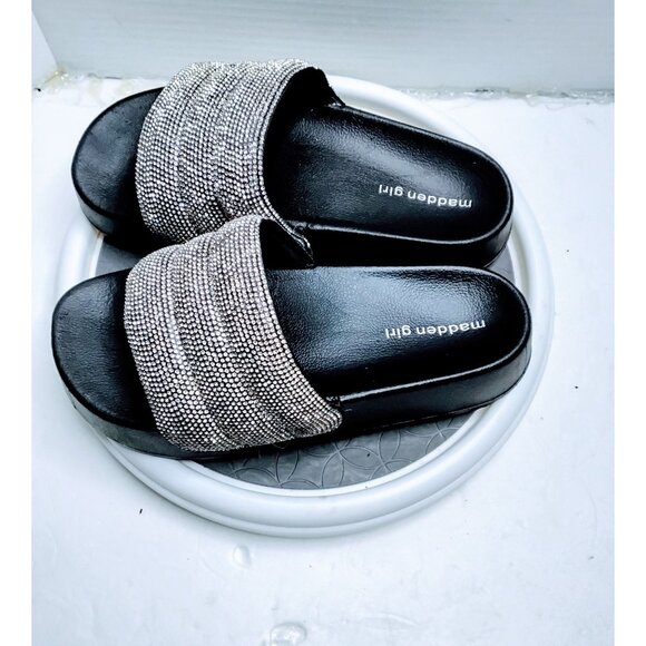 Madden Girl Black Rhinestone Embellished Slide Sandals For Women Size 8 - Picture 5 of 6